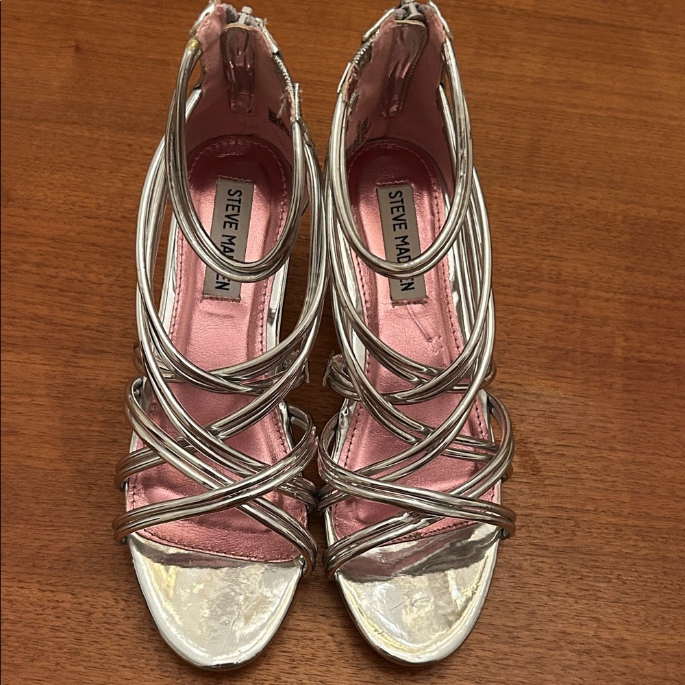 Steve Madden Metallic Silver Strappy Heels